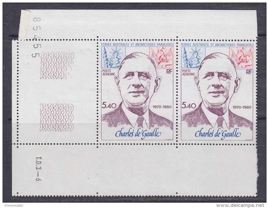 TAAF 1980 Charles De Gaulle 1v (pair, Corner + Sheet Number) ** Mnh (F5402) - Luchtpost