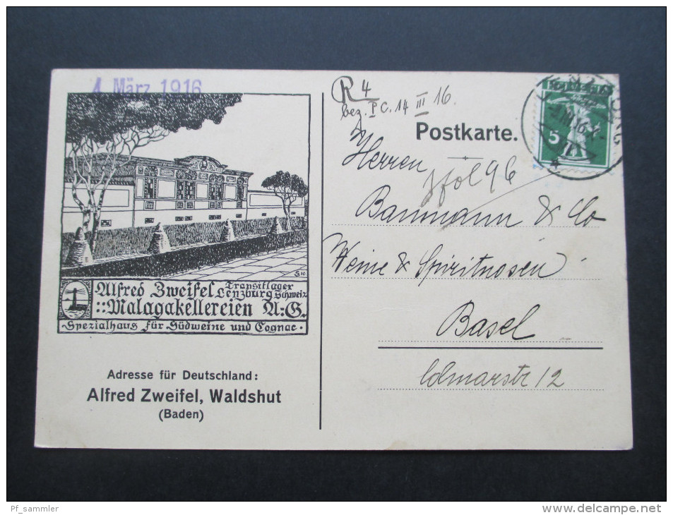 AK Lenzburg, Alfred Zweifel, Malagakellereien, Spezialhaus Für Südweine U. Cognac.Alkohol. 1916 - Lettres & Documents