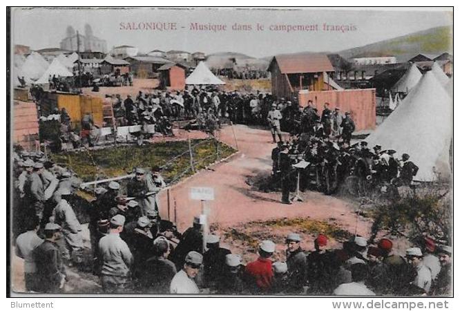 CPA GRECE écrite Types Salonique Musique Dans Un Campement Français - Griekenland