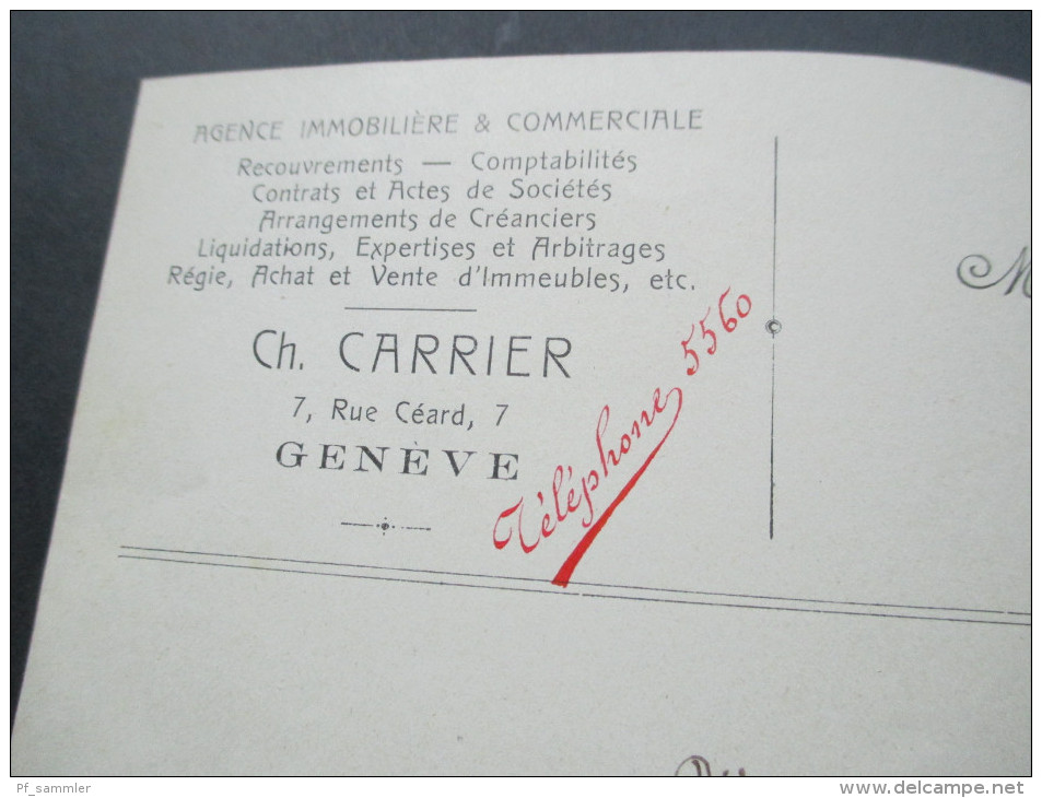 Schweiz 1908 Nr. 97 Waag. Paar. Geneve Succ. Rue Du Rhone. Ch. Carrier. Agence Imobiliere & Comerciale - Briefe U. Dokumente