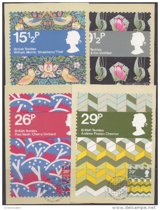 Great Britain 1982 British Textiles 4v 4 Maxicards (31194) - Cartas Máxima