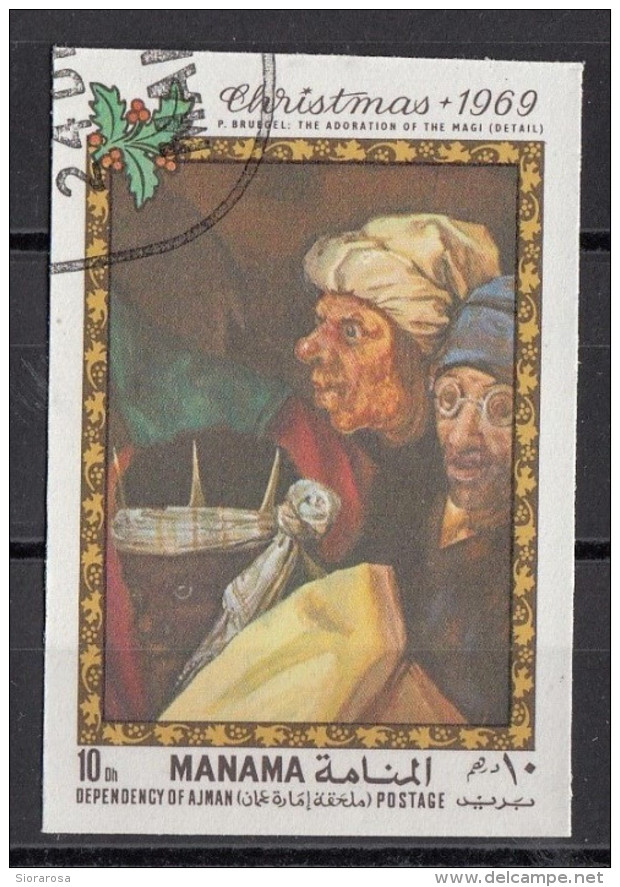222 Manama 1969 " Adorazione Dei Magi (Particolare) " Quadro Dipinto Da Pieter Bruegel Il Vecchio Imperft. MH Paintings - Manama