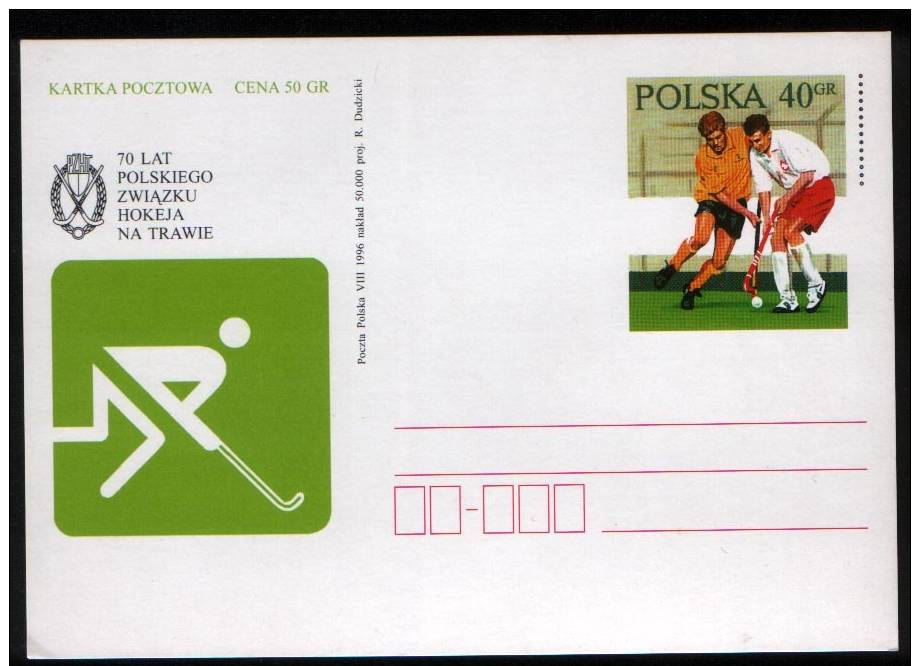 Poland Pologne, Field Hockey, Polish Field Hockey Association, 70th Anniversary , Stationery 1996. - Rasenhockey