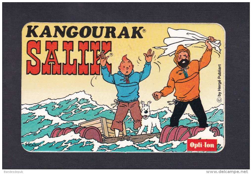 Prix Fixe Autocollant Publicitaire Kangourak SALIK Herge Tintin Milou  Et Haddock Sur Un Radeau - Oggetti Pubblicitari