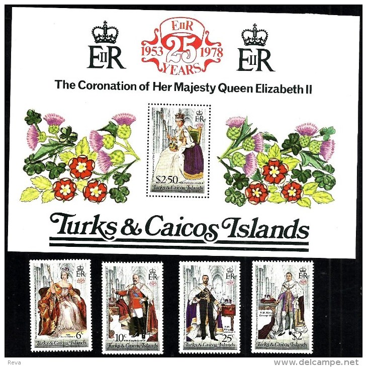 TURKS & CAICOS ISLANDS 25TH ANN. OF CORONATION OF QEII WOMAN 1978 SET OF 4 STAMPS + M/S MINT SG494-98 READ DESCRIPTION!! - Turks E Caicos