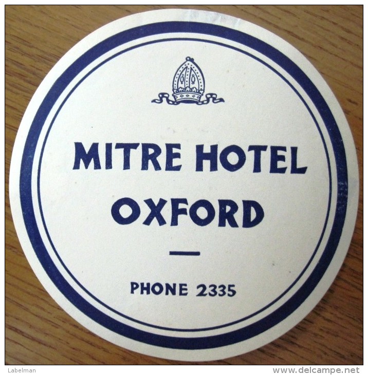 HOTEL MOTOR MOTEL MITRE OXFORD LANCASTER LONDON UK ENGLAND GREAT BRITAIN STICKER DECAL LUGGAGE LABEL ETIQUETTE AUFKLEBER - Hotel Labels