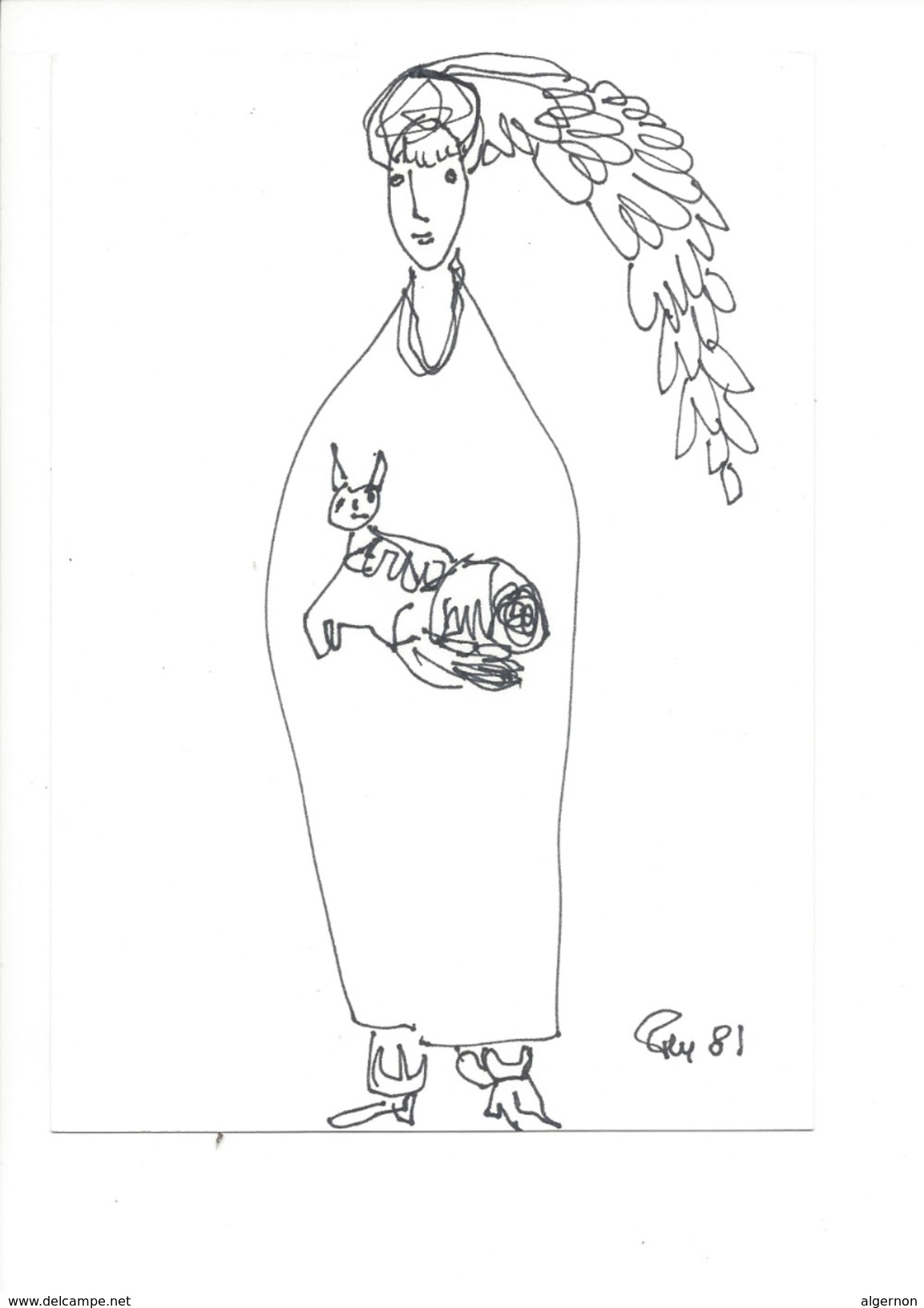 14991 - Dessin De Rose-Marie Eggmann Artiste Genevoise Signé 1981 Femme Et Chat - Zeichnungen