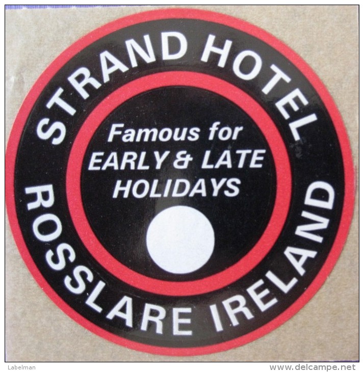 HOTEL MOTEL PENSION STRAND ROSSLARE MINI IRELAND DECAL STICKER LUGGAGE LABEL ETIQUETTE AUFKLEBER BELFAST DUBLIN - Hotel Labels
