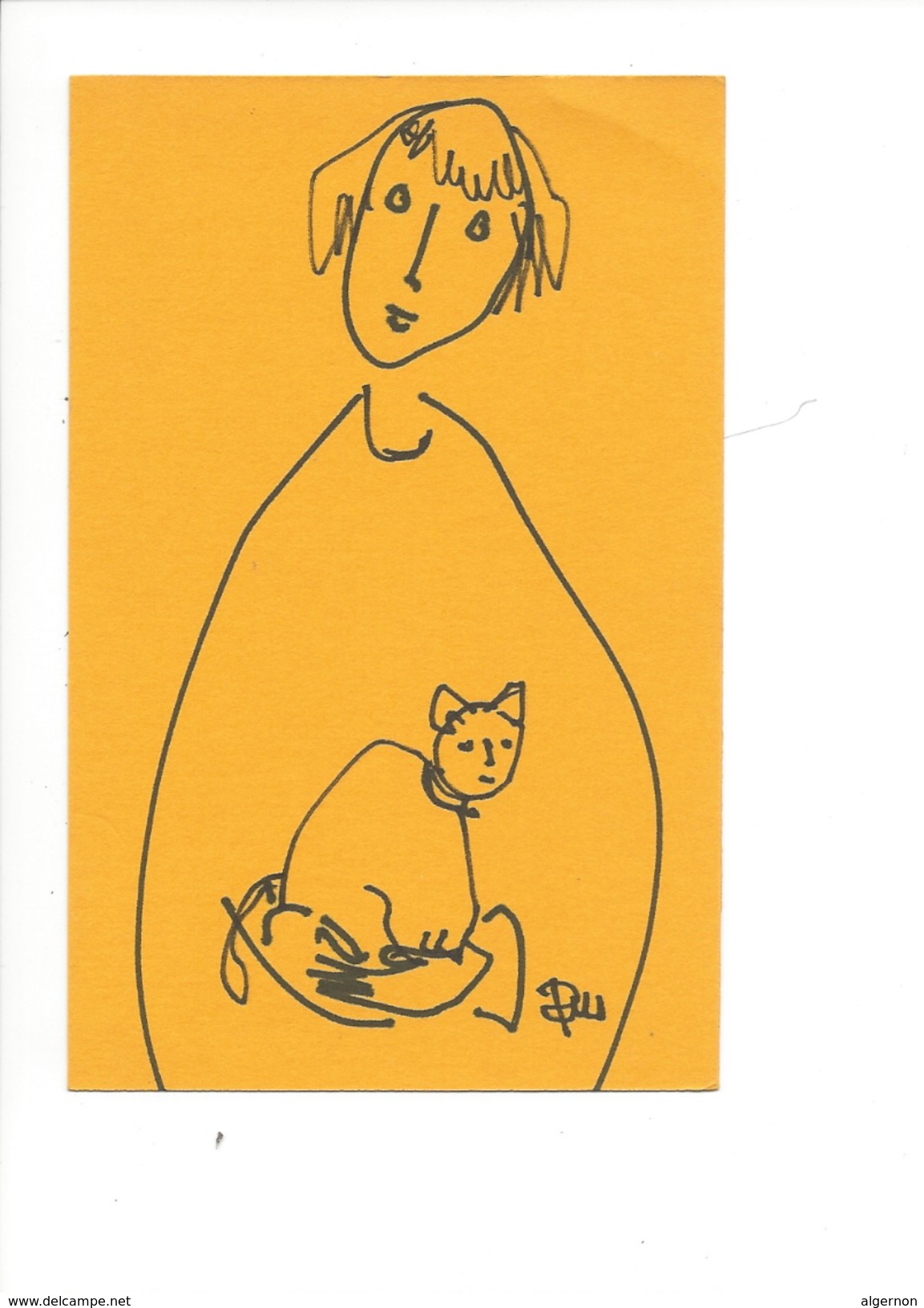 14999 - Dessin De Rose-Marie Eggmann Artiste Genevoise Signé   Femme Et Chat - Dessins