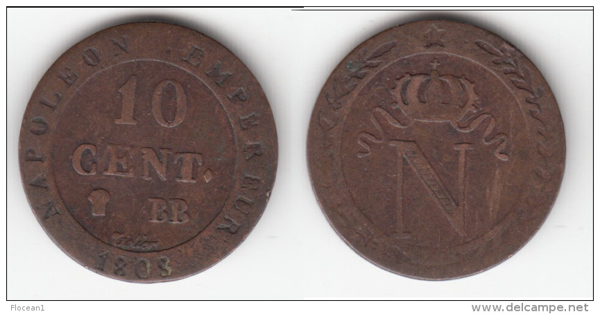 **** 10 CENTIMES 1808 BB STRASBOURG  NAPOLEON 1er (N COURONNEE) **** EN ACHAT IMMEDIAT !!! - Autres & Non Classés