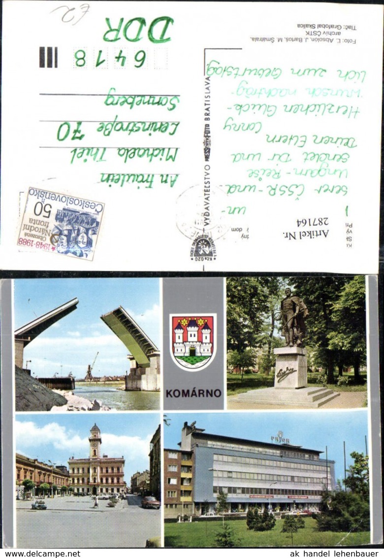 287164,Komarno Komorn Zugbr&uuml;cke Denkmal Prior Geb&auml;ude Rathaus Mehrbildkarte - Slowakei