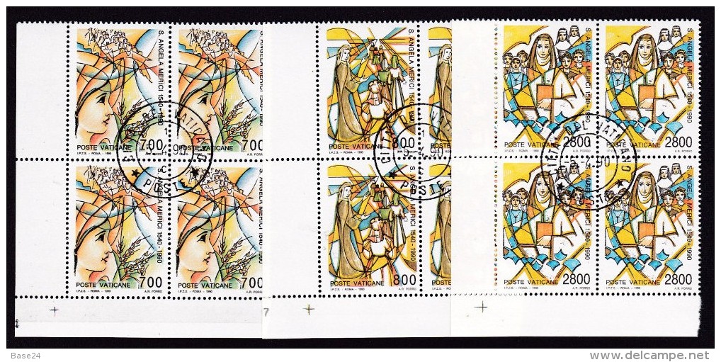 1990 Vaticano Vatican  S. ANGELA MERICI  4 Serie Di 3v. In Quartina Usata Con Gomma USED - Used Stamps