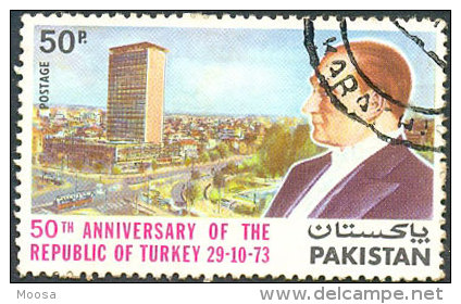 5OTH ANNIVERSARY OF REPUBLIC OF TURKEY, KAMAL ATATURK, USED 1973 - Pakistan