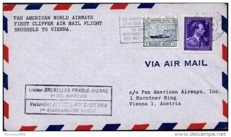 PAN AMERICAN CLIPPER AIRMAIL 1ST FLIGHT BRUSSELS TO VIENNA 1946 - Autres & Non Classés