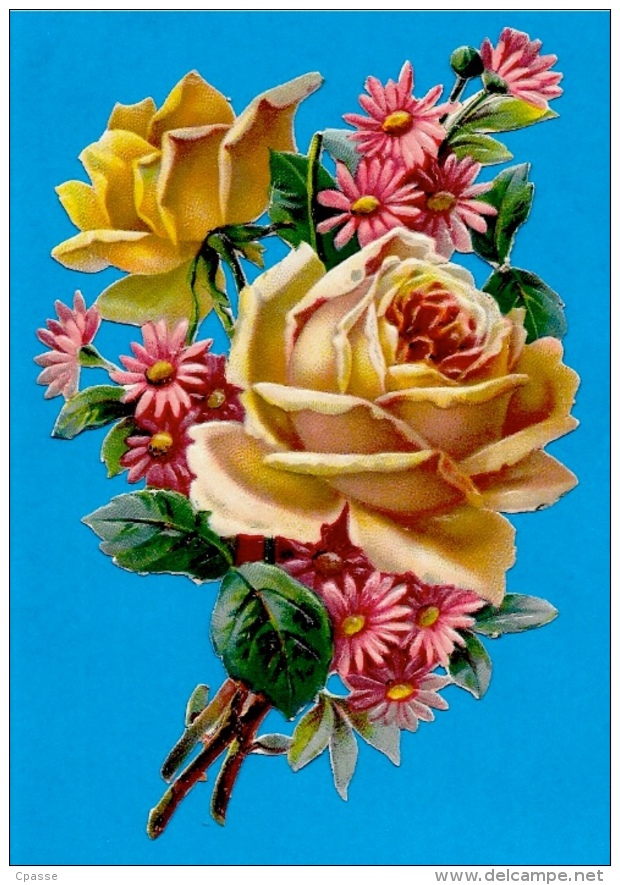 Chromo DECOUPI - Bouquet Dont Rose Jaune Et Fleurs Champêtres - Flowers ° Gaufré Embossed - Flores