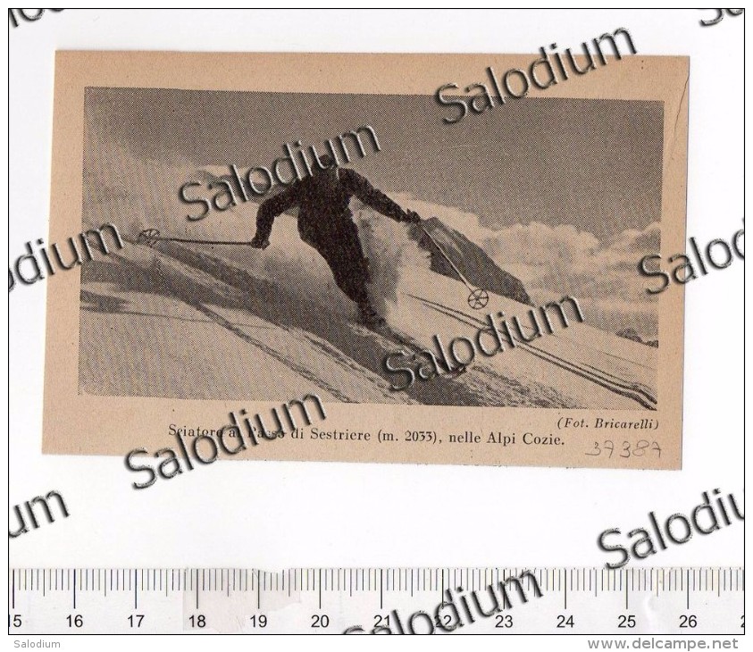 Scia Ski Sciatore Sestriere Sport Alpi Cozie  - Incisione - Immagine Ritagliata Da Pubblicazione Originale D´epoca - Other & Unclassified