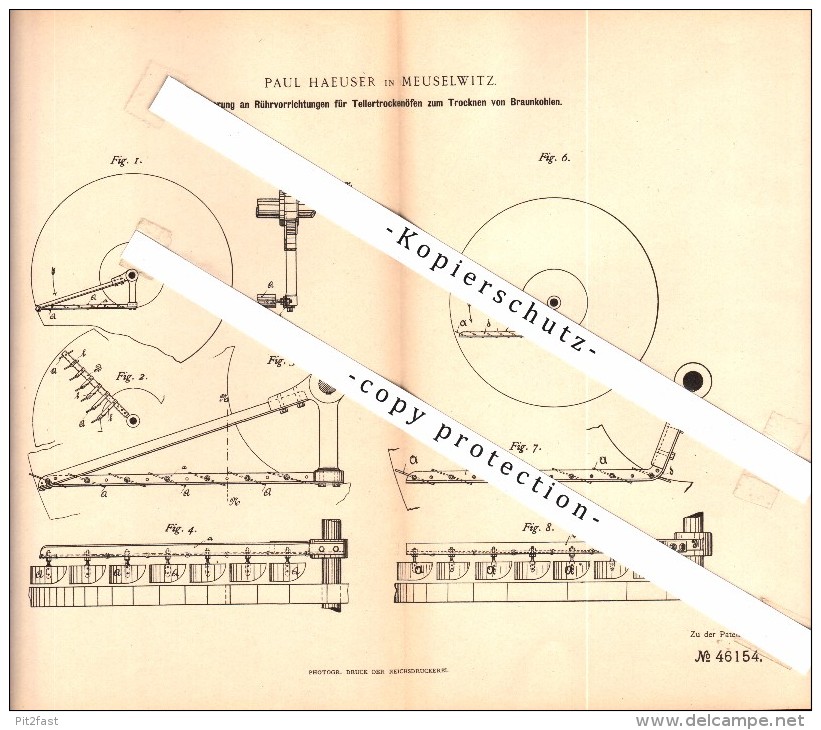 Original Patent - Paul Haeuser In Meuselwitz , 1887 , Trockenofen Für Braunkohle , Bergbau , Zeche , Grube , Häuser !!! - Meuselwitz