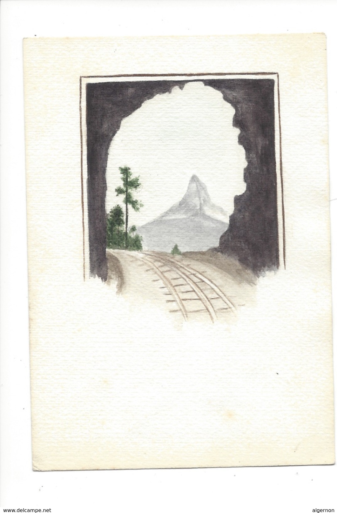 15004 - Petite Aquarelle  Format 9 X 13  Chemin De Fer Du Gornergrat Et Cervin - Aquarelles