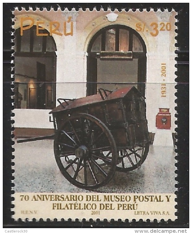 B)2001 PERU, MUSEUM, CART, POSTAL AND PHILATELIC MUSEUM, 70TH ANNIVERSARY, SC 1303 A610, SOUVENIR SHEET, MNH - Peru