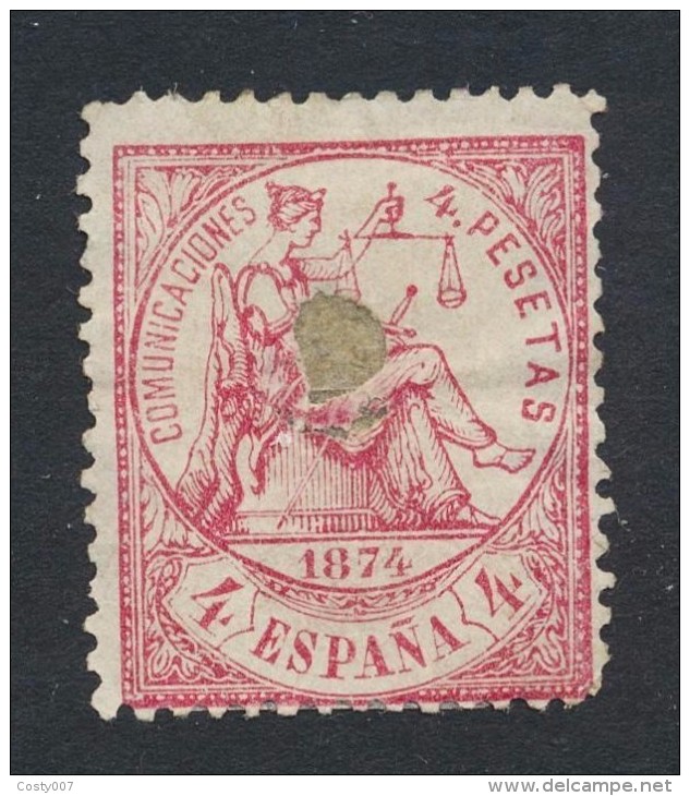 Spain 1874 Hispania 4 Peseta Mi.143 PUNCH HOLE Used Telegraphic Cancels AM.432 - Oblitérés