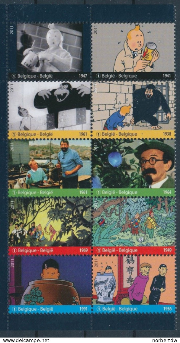 Belgium**TINTIN In CINEMA-10stamps-CARTOONS-Comic Strips-Bandes Dessinées-2011-MNH - Comics