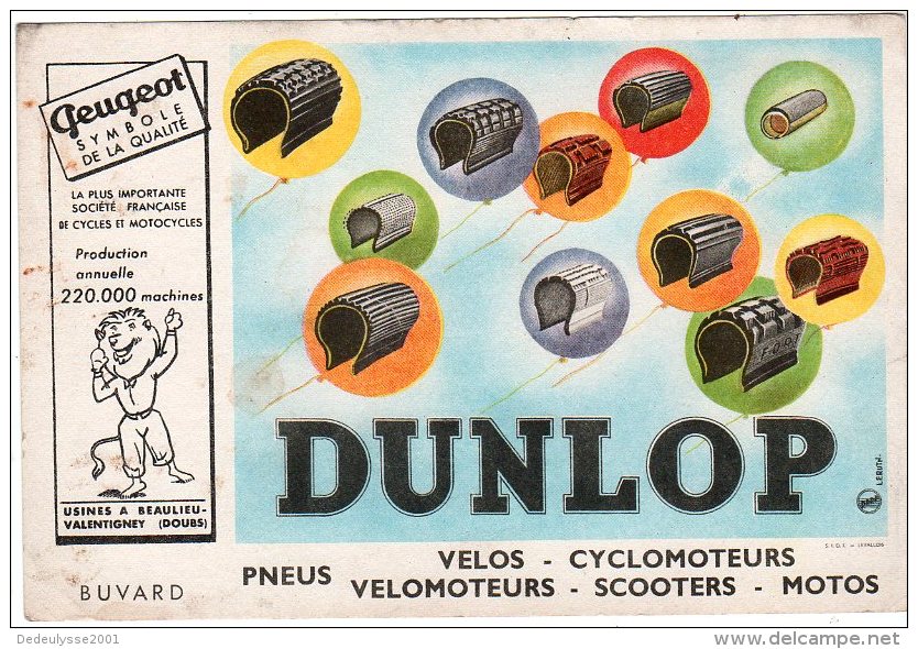 Juil16    75682   Buvard   Pneus Dunlop  & Peugeot - Hydrocarbures
