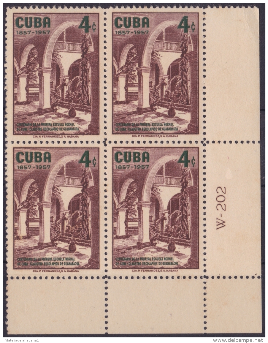 1957-261 CUBA REPUBLICA 1957. Ed. 722. ESCUELA NORMAL GUANABACOA. PLATE NUMBER. LIGERAS MANCHAS - Neufs
