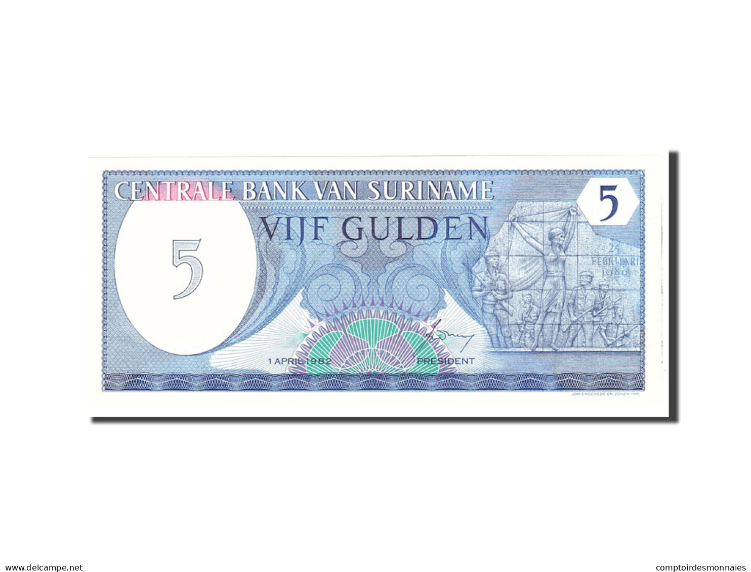 Billet, Suriname, 5 Gulden, 1982, 1982-04-01, KM:125, NEUF - Suriname