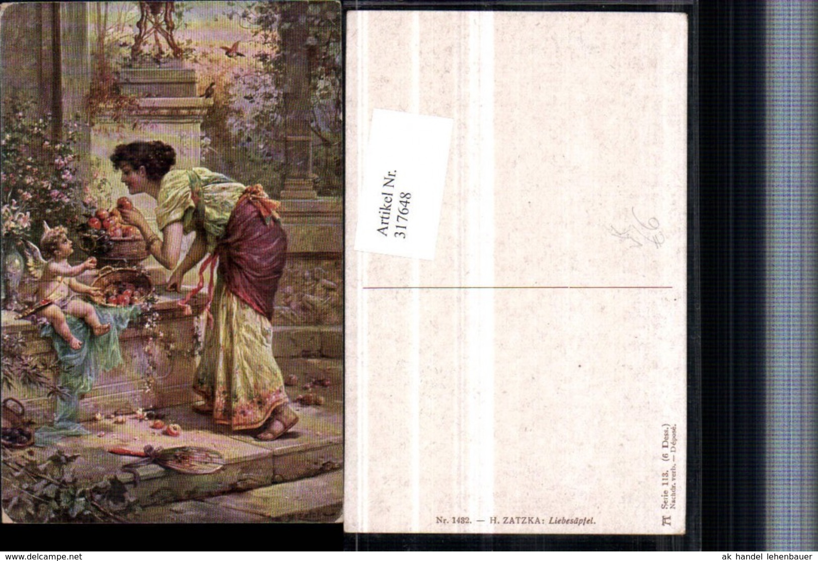 317648,K&uuml;nstler AK Hans Zatzka Liebes&auml;pfel Amor Engel Frau M. Kleid Pub Ackermann 143 - Zatzka