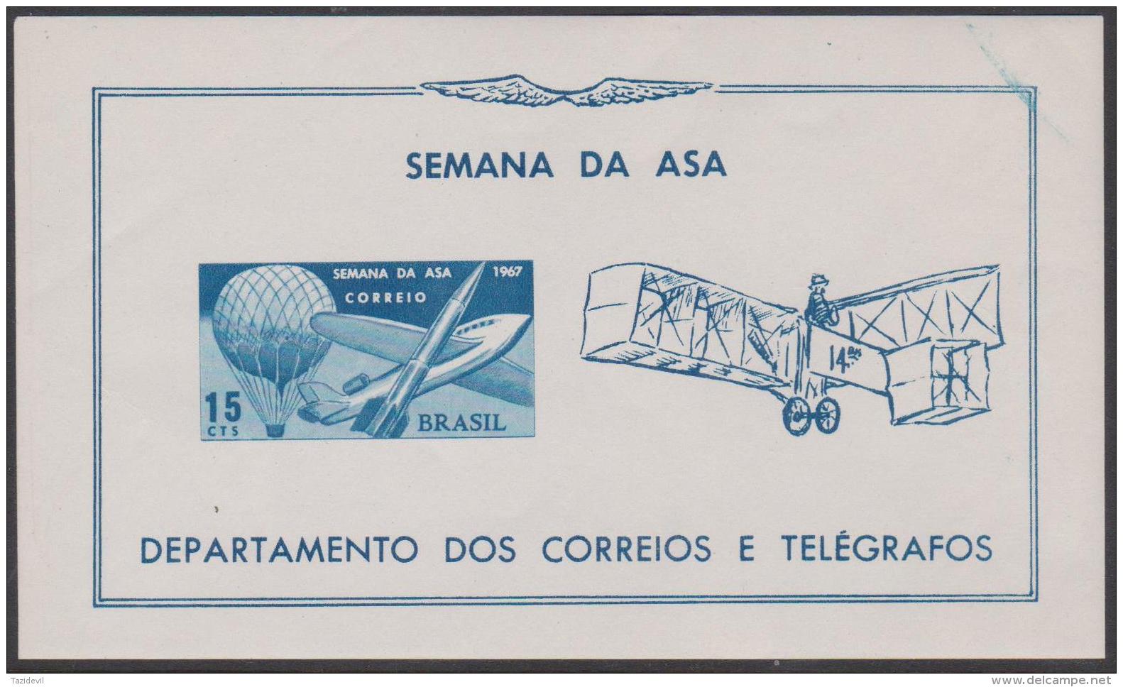 BRAZIL -  1967 Week Of The Wing Space Souvenir Sheet. Scott 1062a. MNH ** - Blocks & Sheetlets