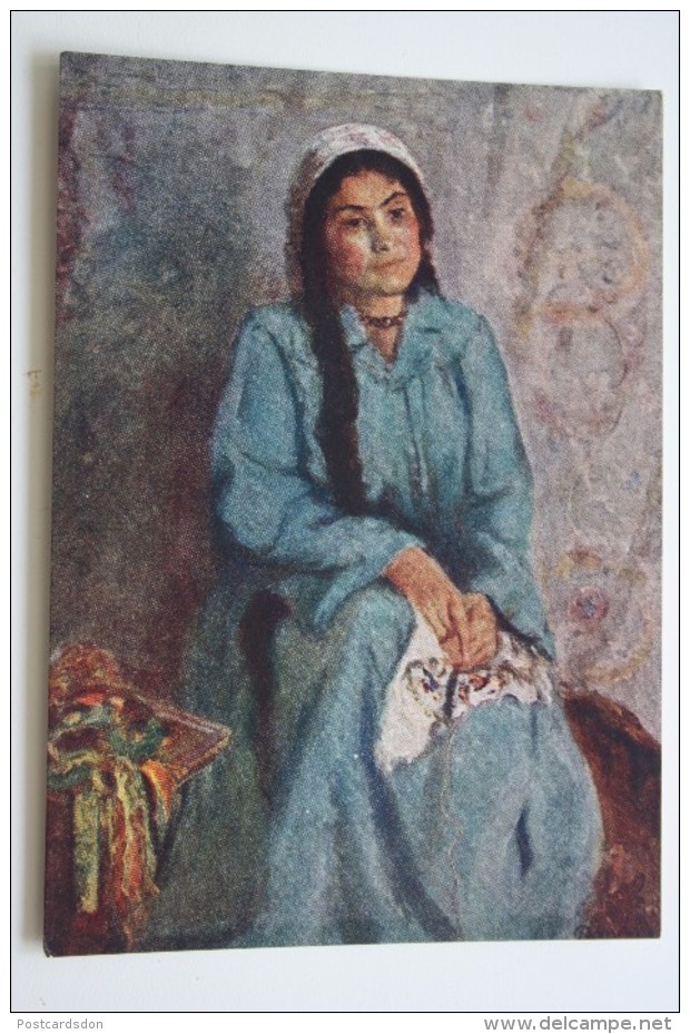 "Tajikistan Woman" By Rakhimov - Old Rare USSR Postcard 1958- Traditional Costume - Tayijistán