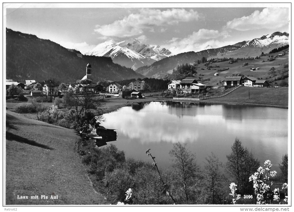 LAAX &#8594; Dorfpartie Am Seeli Vor Dem Dorf Mit Kirche Und Dem Piz Aul 1955 - Laax