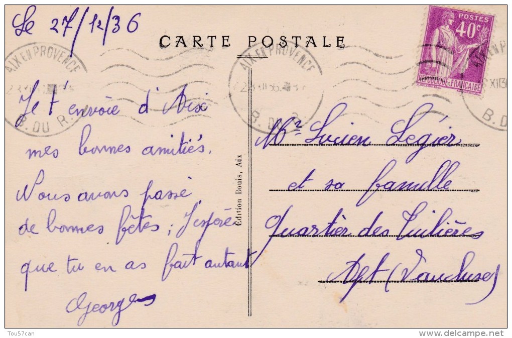 AIX EN PROVENCE - BOUCHES DU RHÔNE  -  (13)  -  CPA 1936. - Aix En Provence