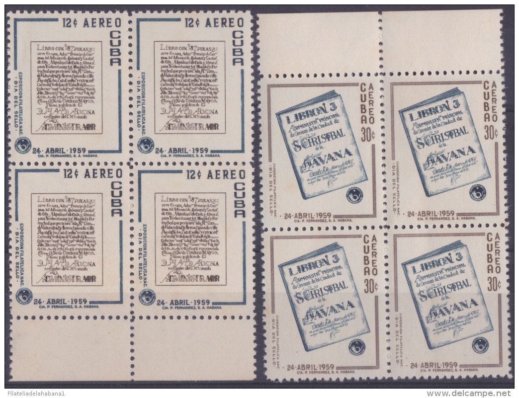1959.59 CUBA 1959. POSTAL HISTORY BOOK LIBRONES. PLATE NUMBER. LIGERAS MANCHAS. BLOCK 4. STAMPS DAY. - Ungebraucht