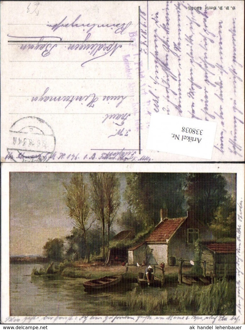 338038,K&uuml;nstler Ak Boot Ufer M. Haus Frau A. Steg Landschaft - Sonstige & Ohne Zuordnung