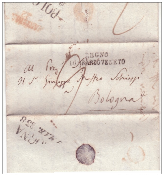 Lettera Da   Mantova Regno Lombardo-Veneto A Bologna  1838   B455 - 1. ...-1850 Prephilately