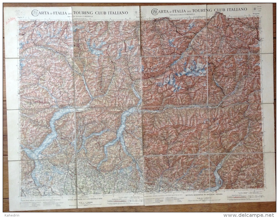 Geographical Map ~ 1908: Como + Bergamo (Italy) Sheet 3 + 4, Carta D´ Italia Del Touring Club Italiano - Geographical Maps