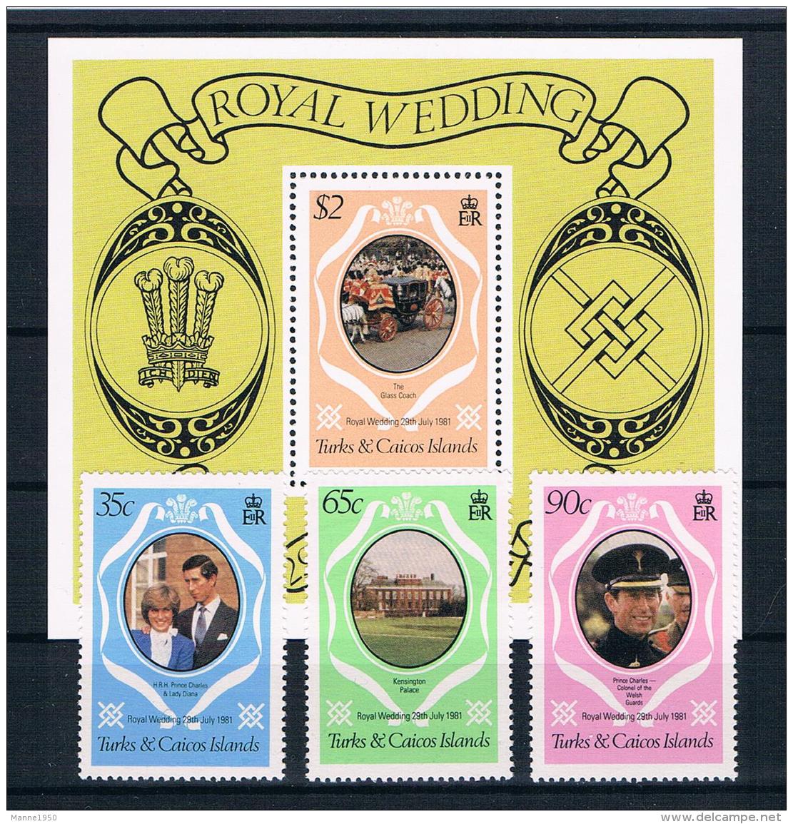 Turks Und Caicos Inseln 1981 Royal Wedding - Charles Und Diana Mi.Nr. 542/44 Kpl. Satz + Block 32 ** - Turks E Caicos