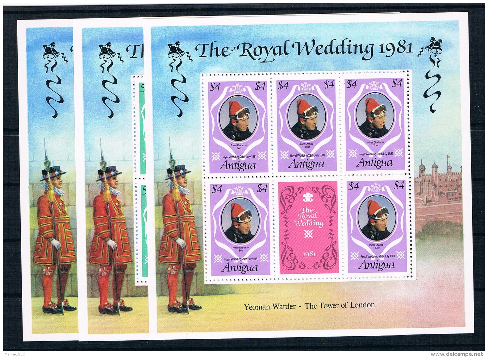 Antigua 1981 Royal Wedding - Charles Und Diana Mi.Nr. 628/30 C Kleinbogensatz ** - Antigua Und Barbuda (1981-...)