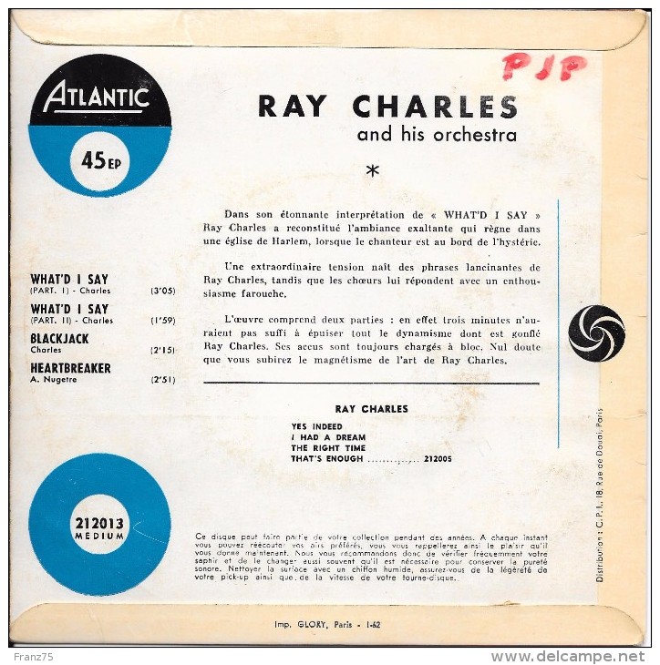 Ray CHARLES-"What' D  I Say" (Part.1et 2)- 45 T.(4 Titres)-Atlantic-BE - Blues