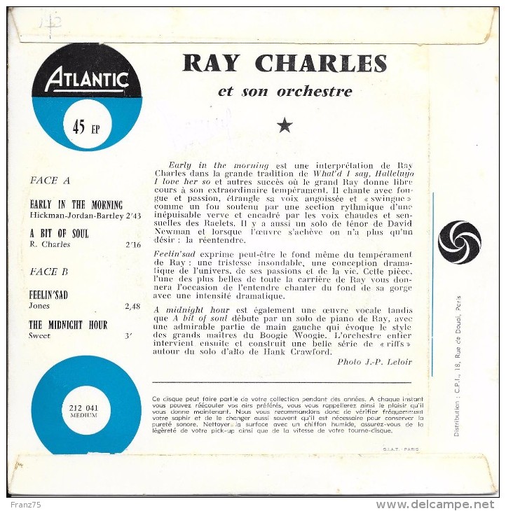 Ray CHARLES-"Early In The Morning"-super 45 T.(4 Titres) -Atlantic-BE - Blues