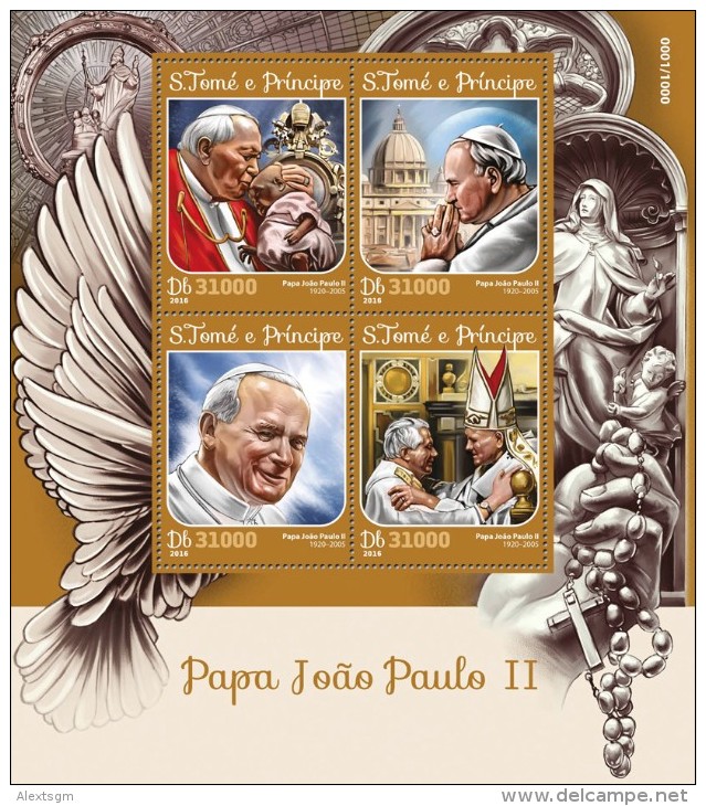 S. TOME & PRINCIPE 2016 - Pope John Paul II, Watch. Official Issue - Horlogerie