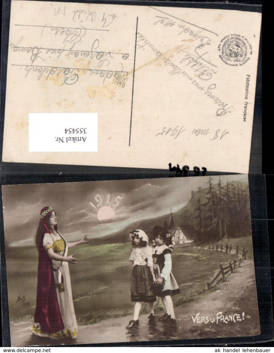 355454,Vers La France Patriotik Frau Kinder M&auml;dchen 1915 Frankreich - Histoire