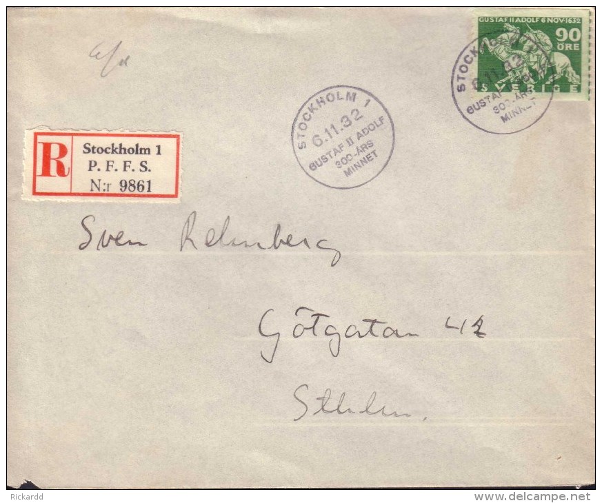 Sweden - Envelope 90 öre Lützen, Special Cancellation 6.11.32 - 1920-1936 Coil Stamps I