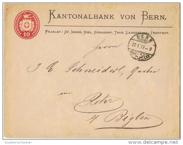 BANK-L1 - SUISSE Entier Postal U17 Tübli Kantonalbank Bern, Lettre Exp. à Rohr 1877 - Stamped Stationery