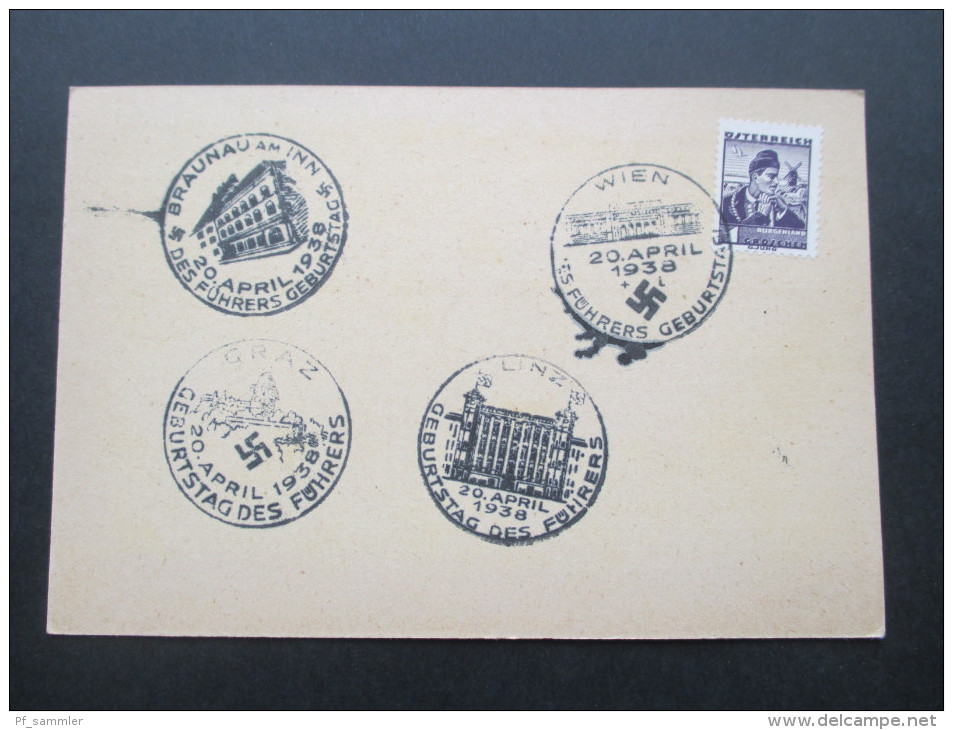 Österreich 1938 Nr. 567 Sonderstempel Braunau Am Inn 20. April Des Führers Geburtstag. Wien / Graz Und Linz - Brieven En Documenten