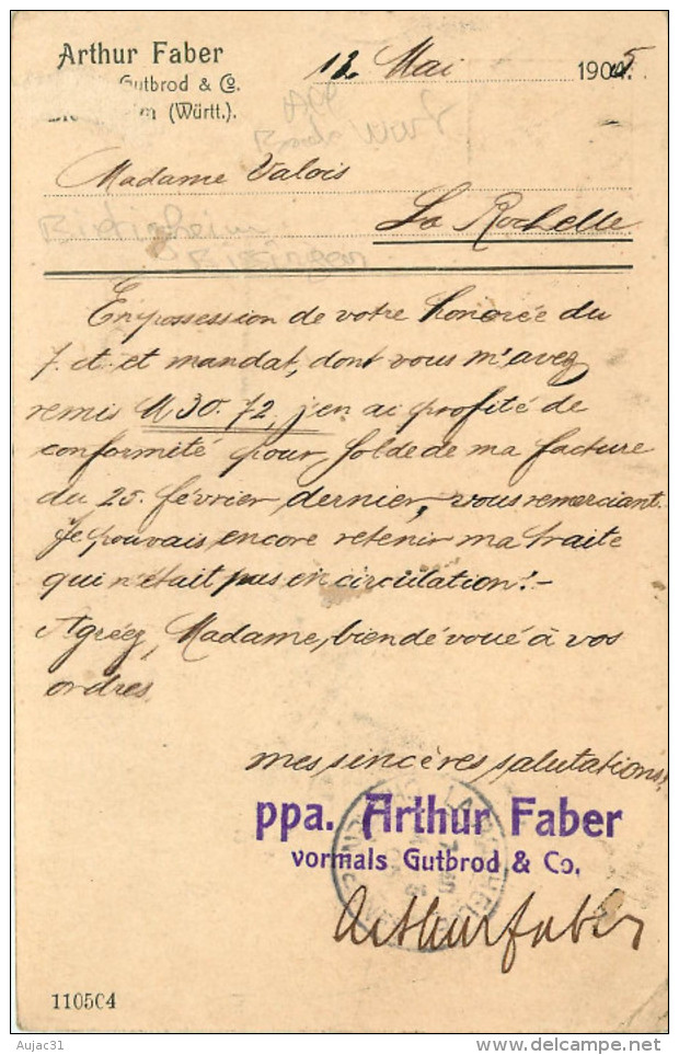 Allemagne - Germany - Bade Wurtemberg - Bietigheim Bissingen - Ppa. Arthur Faber Vormals Gutbrod & Co - 2 Scans - état - Bietigheim-Bissingen