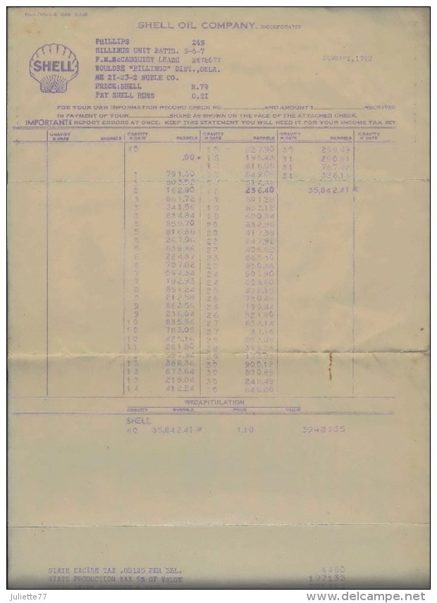 USA - SHELL OIL COMPANY Inc. - 1939-1940 - Record Check - Pétrole