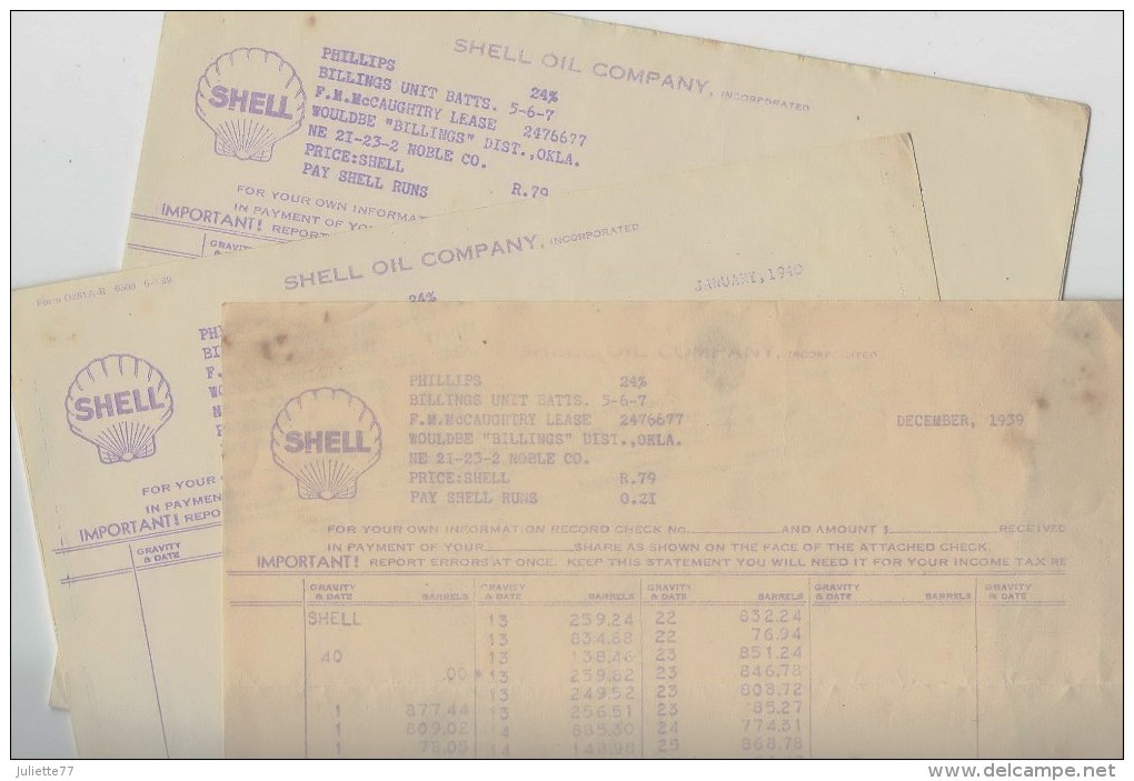 USA - SHELL OIL COMPANY Inc. - 1939-1940 - Record Check - Oil
