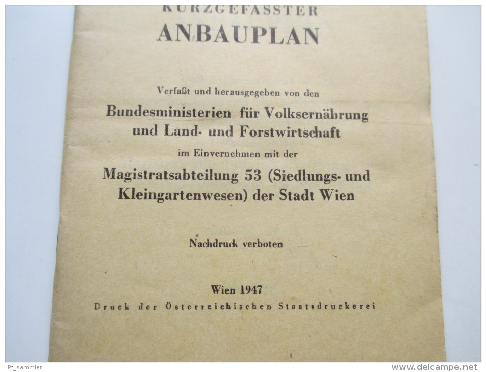 Österreich Wien 1947 Kurzgefasster Anbauplan Bundesministerien Für Volksernährung. Besitz: Regierungsrat Josef Danziger - Historische Dokumente